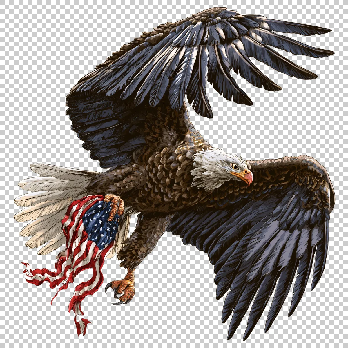 Bald Eagle Carrying A Small American Flag Ribbon I 0 H transparent PNG