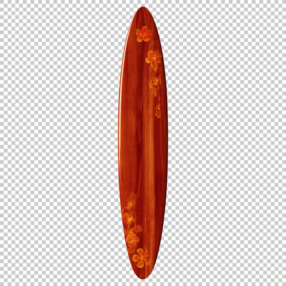 Realistic Wooden Surfboard With Colorful Floral Deca 1 H transparent PNG